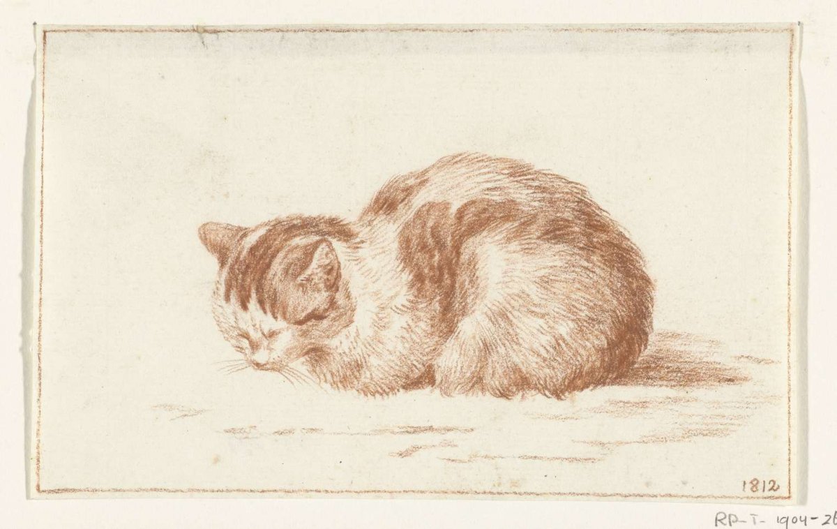 Reclining cat, to the left, Jean Bernard, 1812