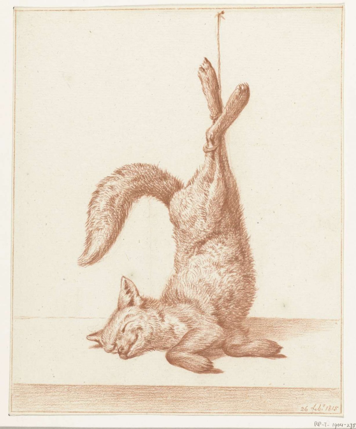 Dead fox, hanging off its legs, Jean Bernard, 1815