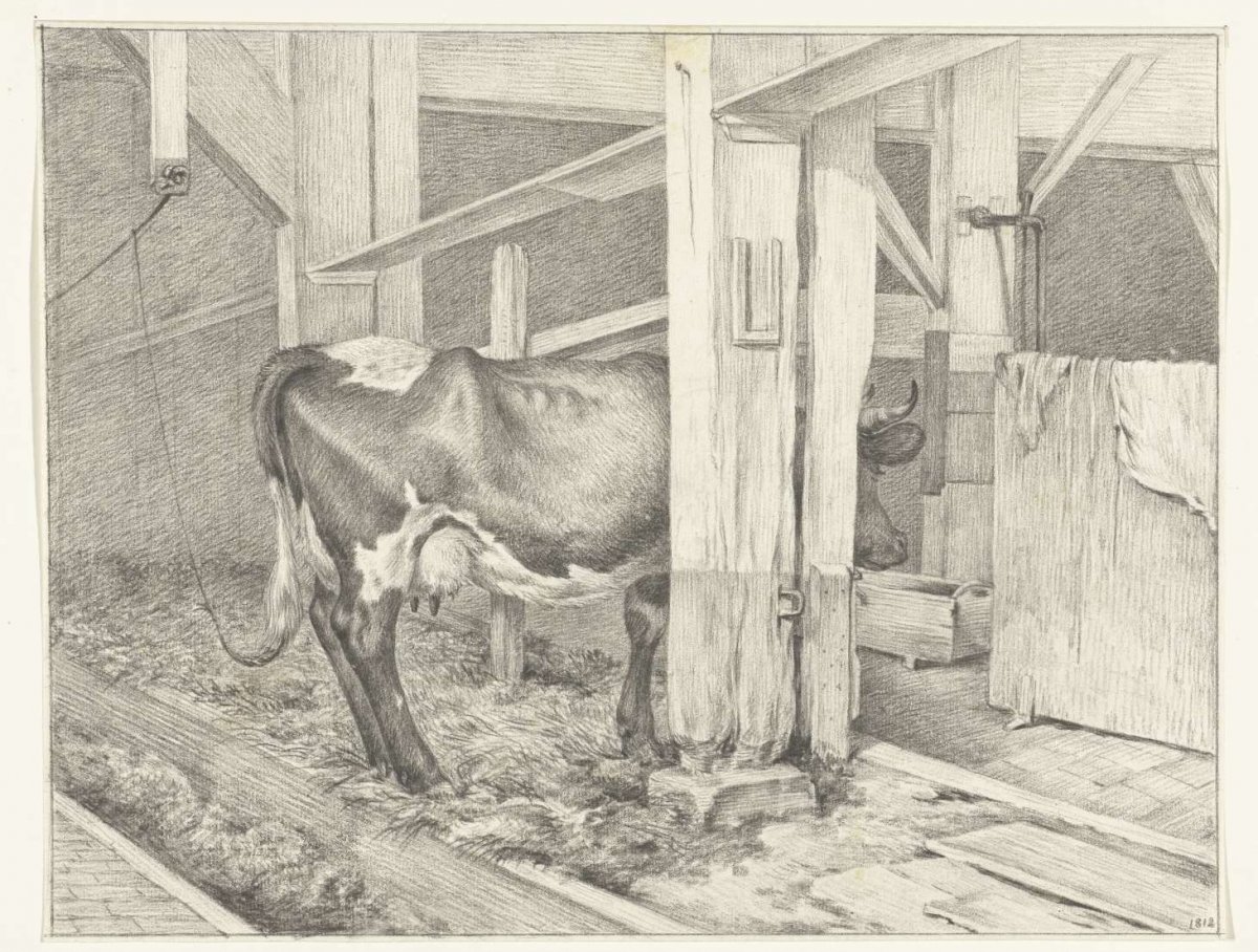 Standing cow in a barn, to the right, Jean Bernard, 1812