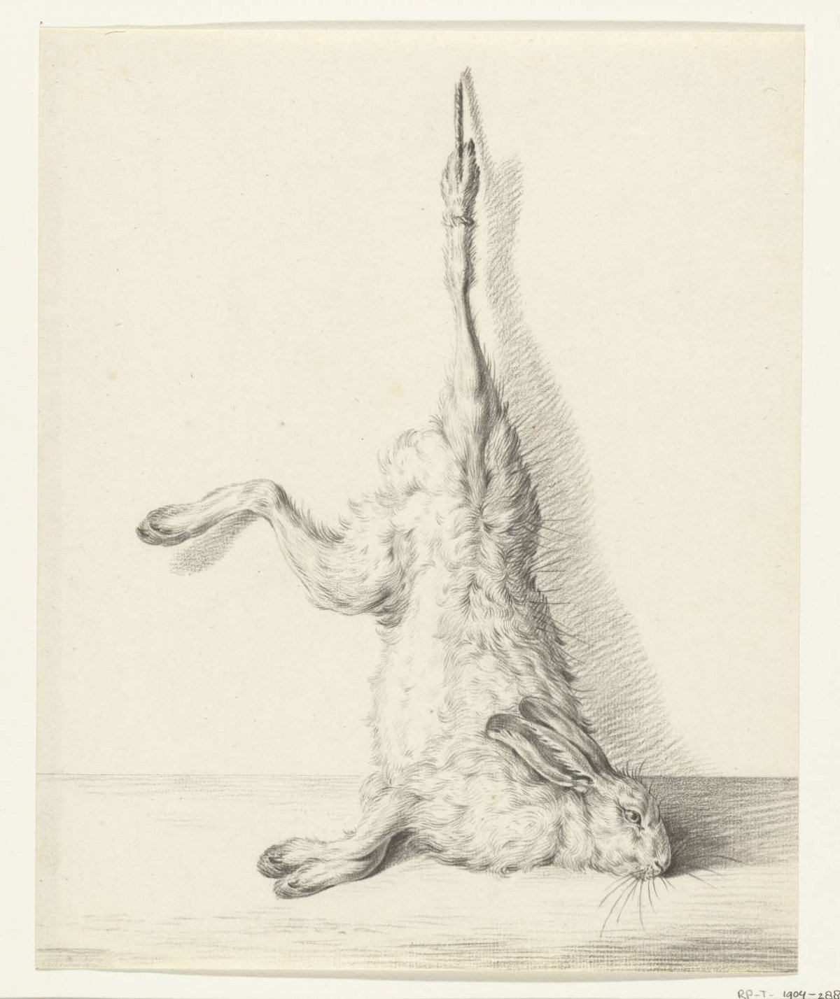 Dead hare, hanging off a hind leg, Jean Bernard, 1775 - 1833