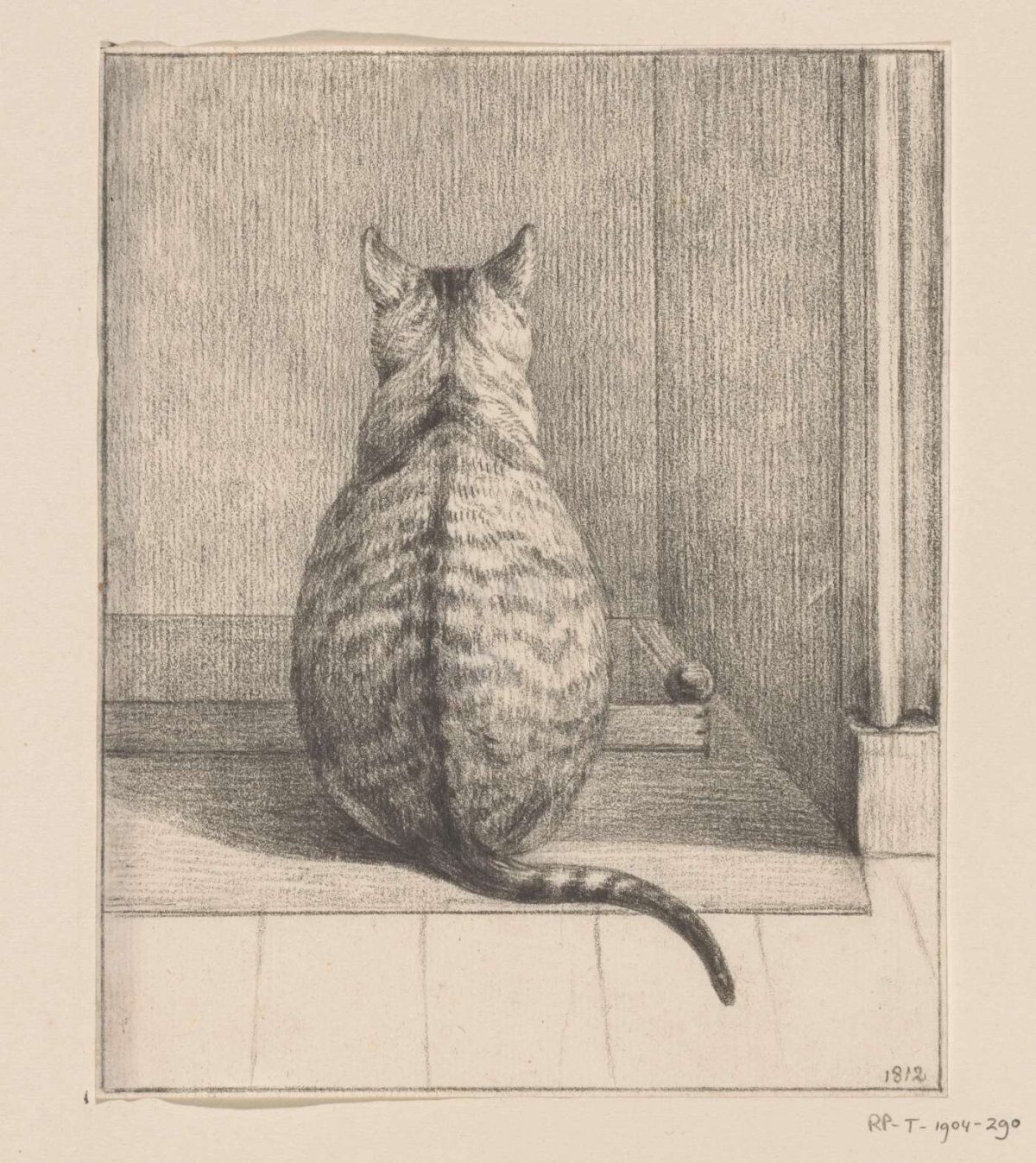 Sitting cat, from behind, Jean Bernard, 1812