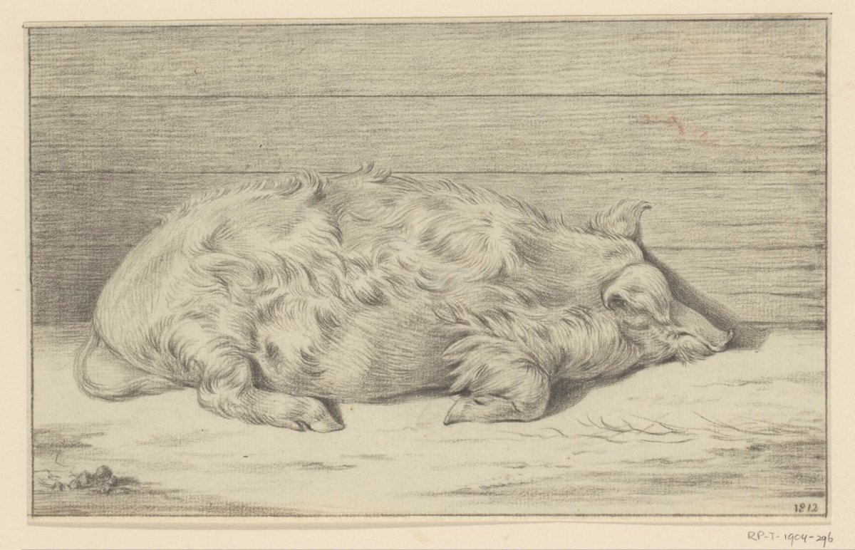 Lying pig, to the right, against a shelter, Jean Bernard, 1812