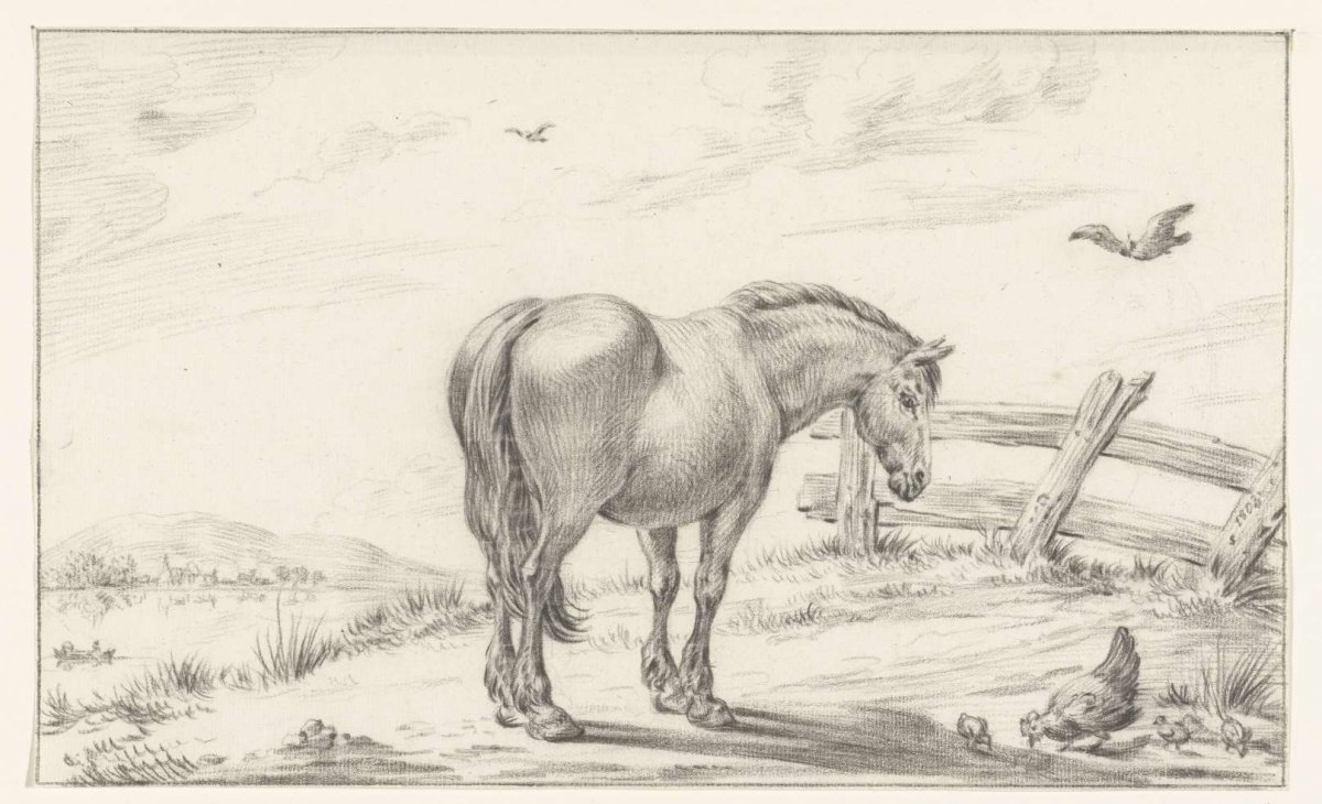 Standing horse near chicken with chicks, Jean Bernard, 1803