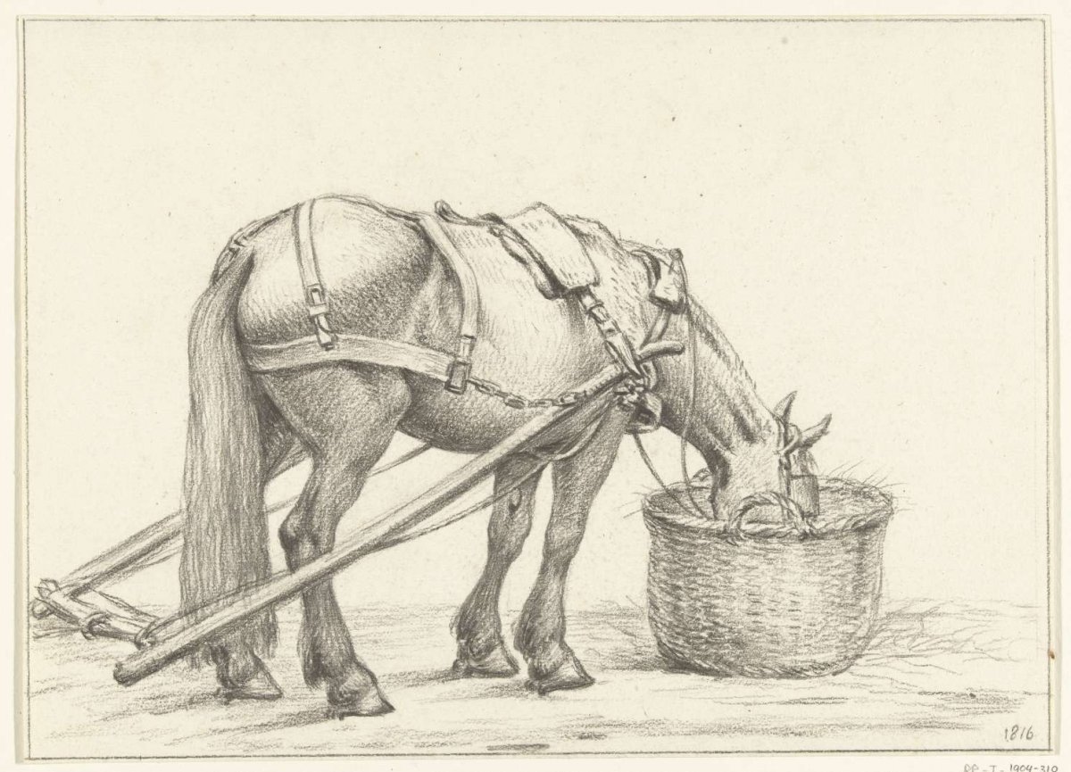 Horse eating from a basket, to the right, Jean Bernard, 1816