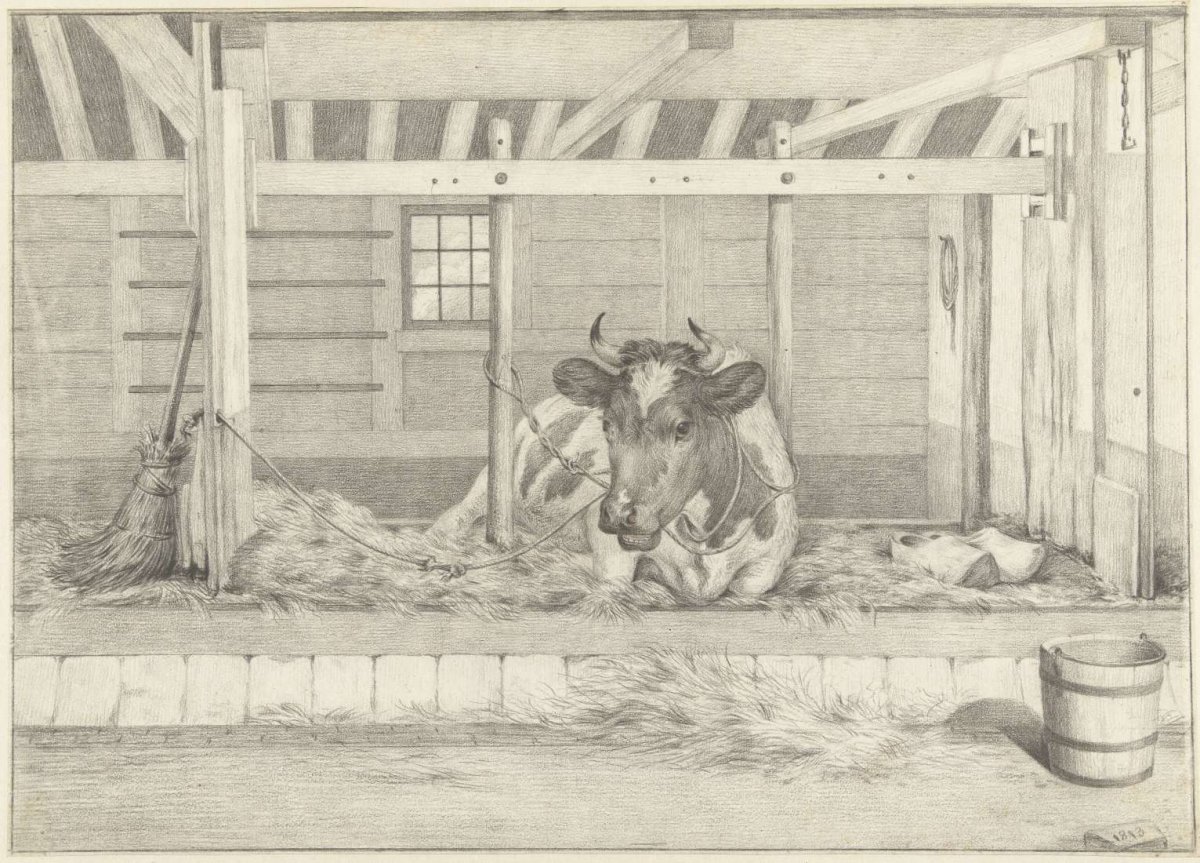 Reclining cow in a barn, Jean Bernard, 1813