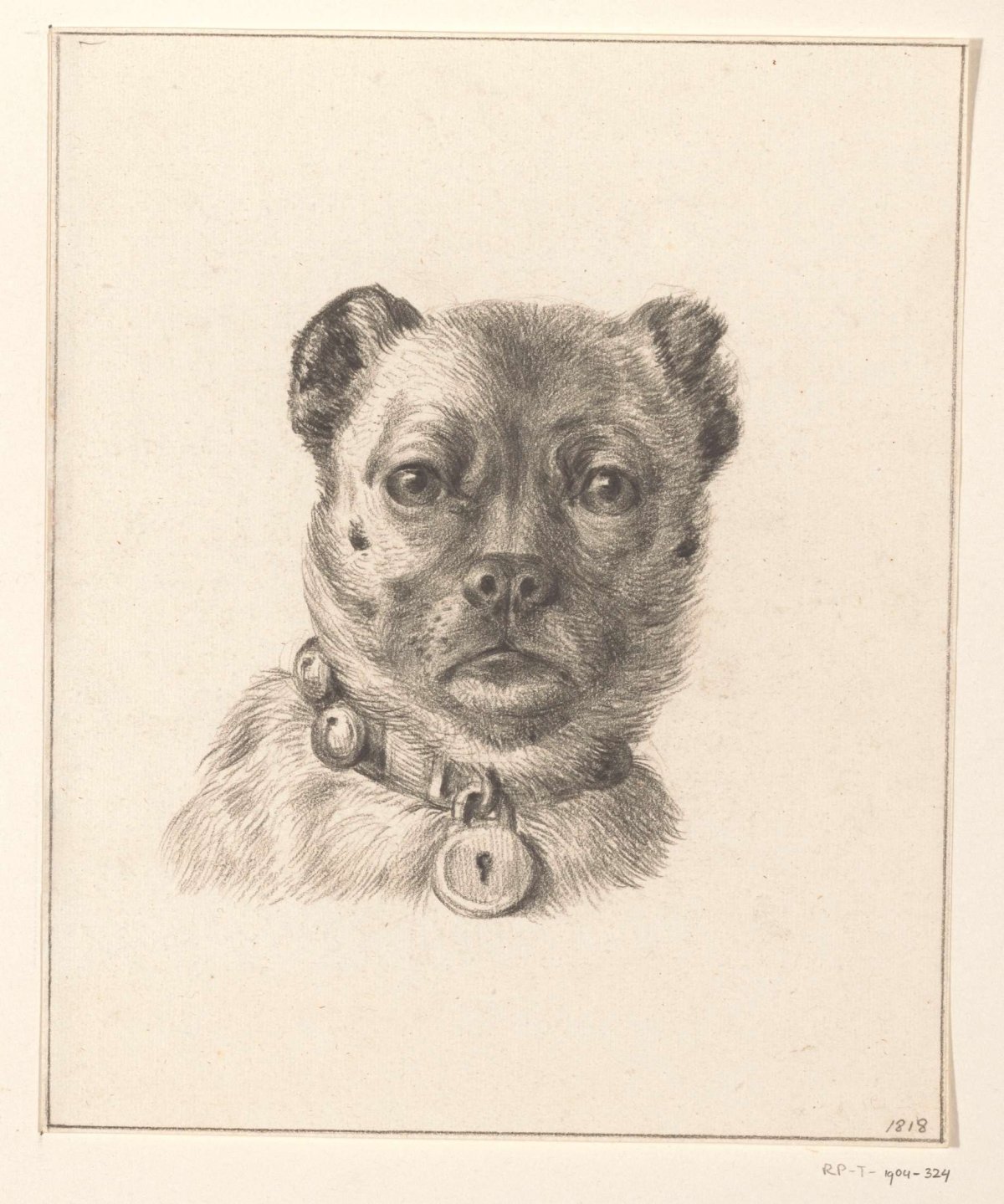 Dog's head with a collar with a lock, from the front, Jean Bernard, 1818