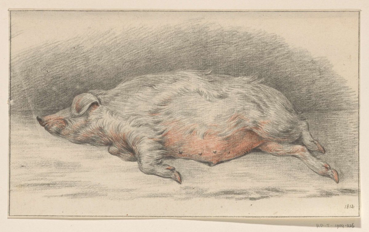 Reclining pig, to the left, Jean Bernard, 1812