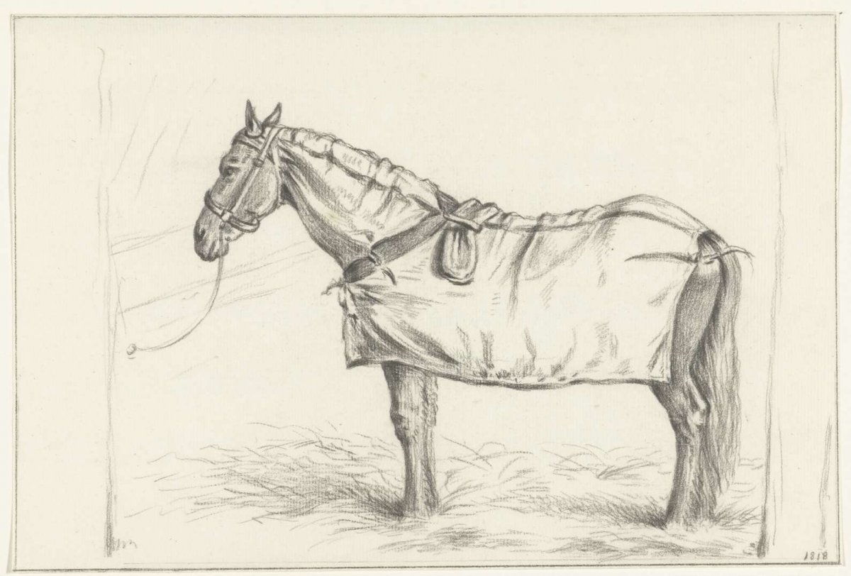 Horse standing in stable with blanket on back, to left, Jean Bernard, 1818