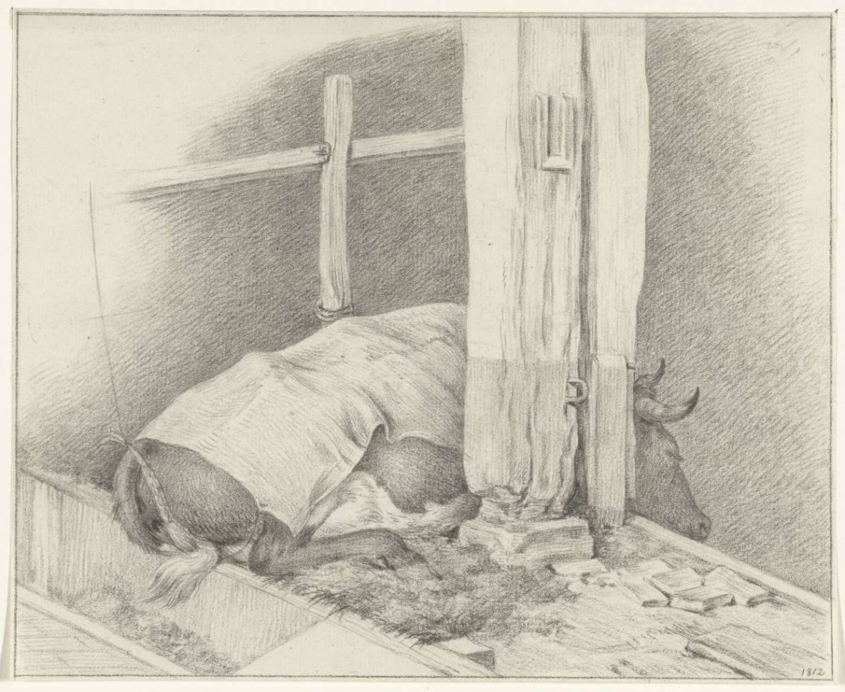 Reclining cow in the barn, Jean Bernard, 1812