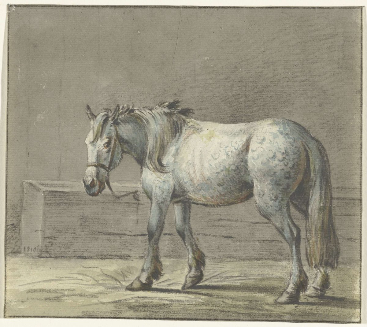 Standing horse in a stable, to the left, Jean Bernard, 1810 - 1816