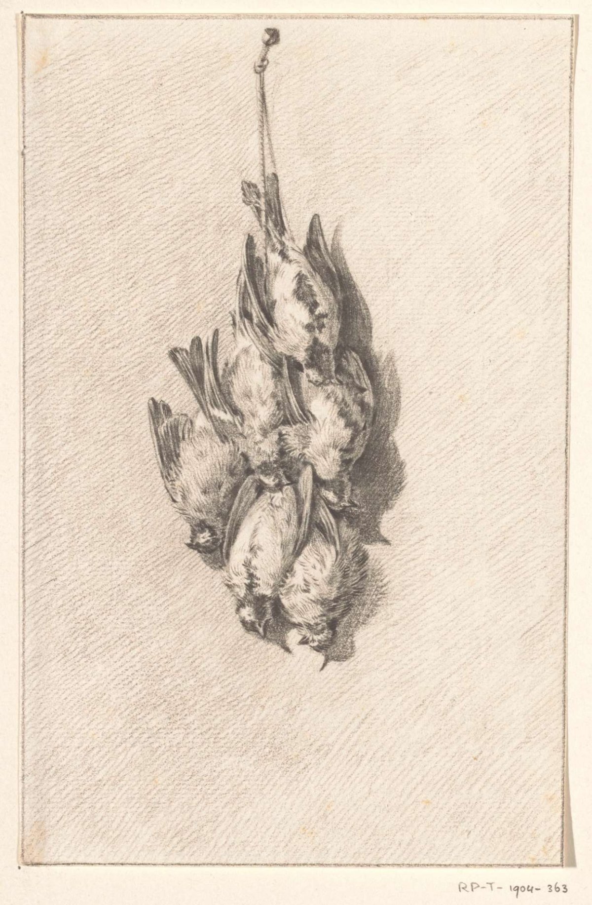 Six dead birds on a string, Jean Bernard, 1775 - 1833