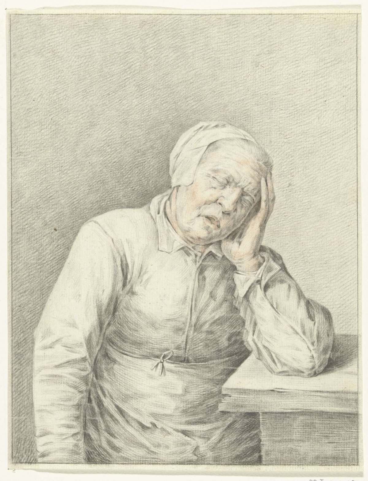 Sleeping old woman, holding head in hand, Jean Bernard, 1775 - 1833