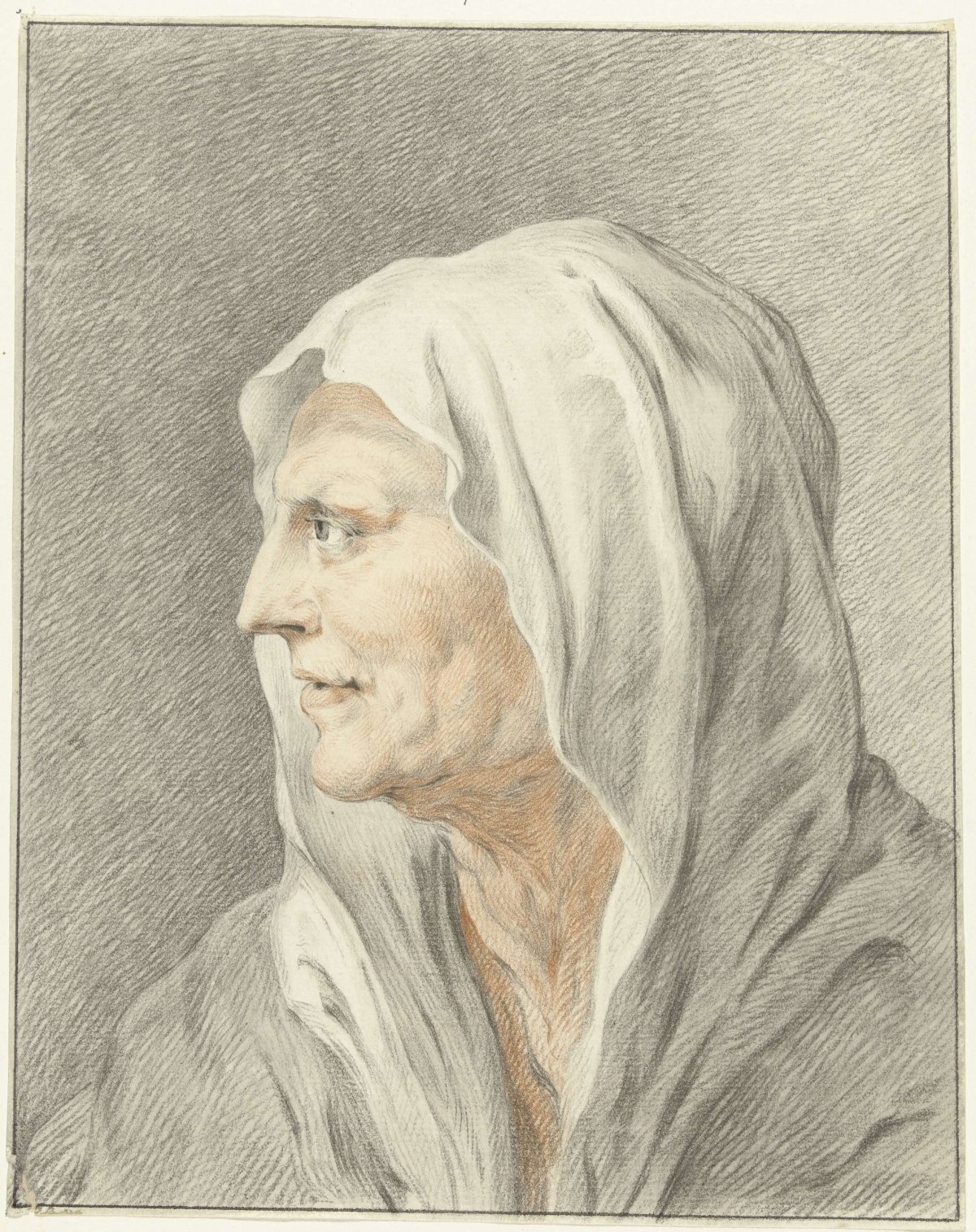 Head of old woman with headscarf, en profil to left, Jean Bernard, 1775 - 1833