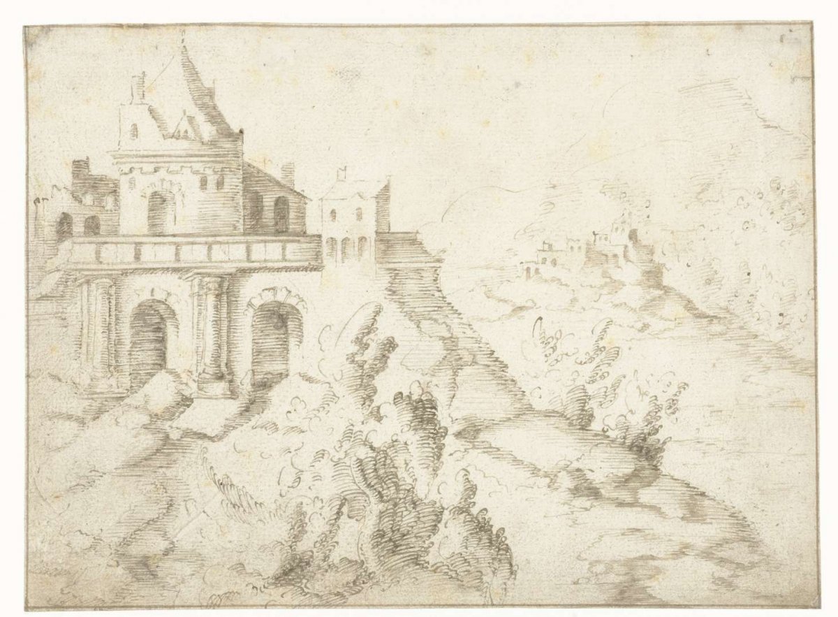 Landscape with round tower on a plateau, Aertgen Claesz van Leyden, 1508 - 1564