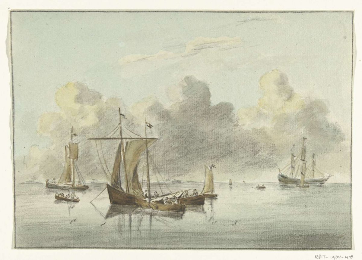 Boten in stil water, Jean Bernard, 1775 - 1833