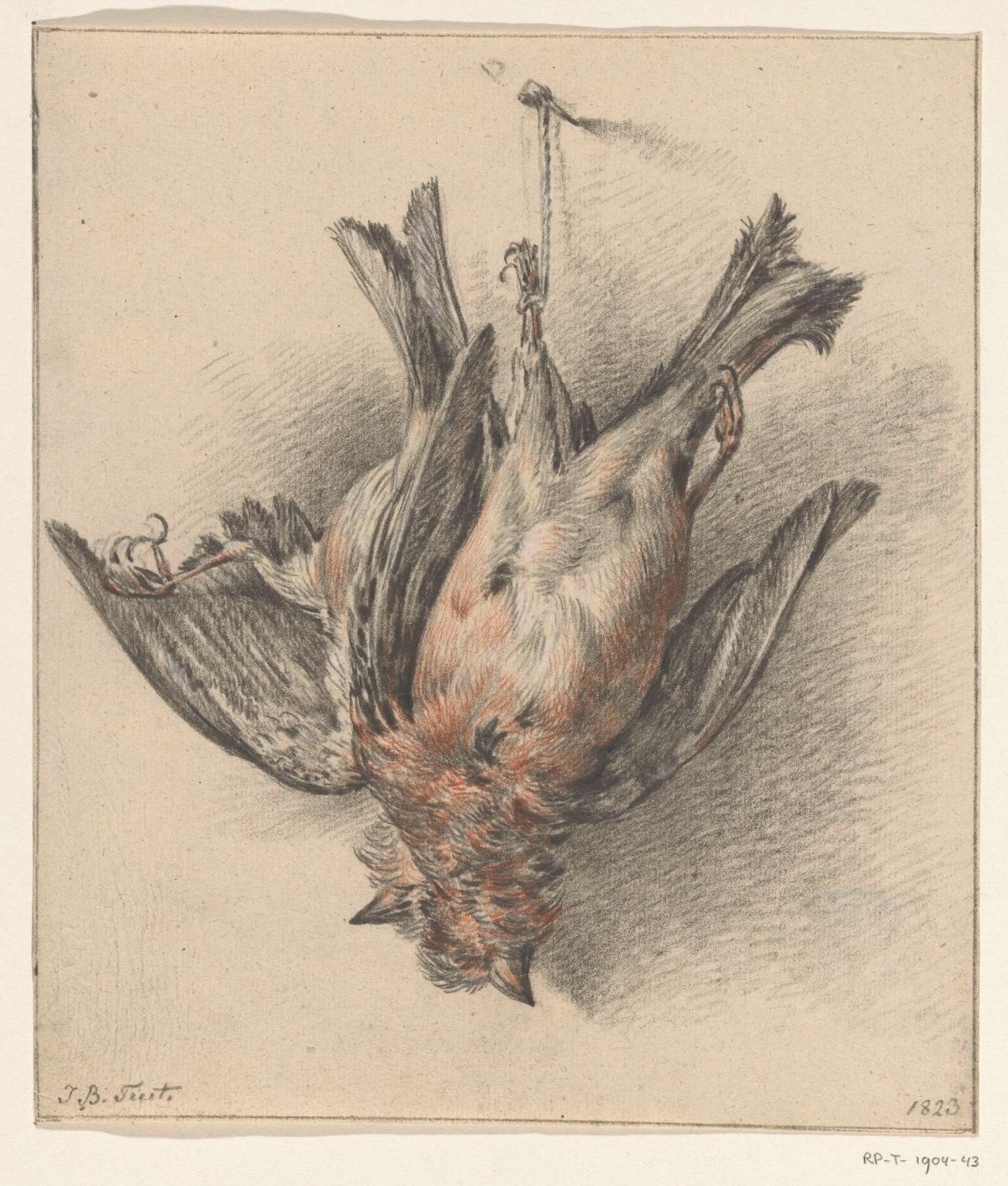 Two dead birds suspended from a string, Jean Bernard, 1823