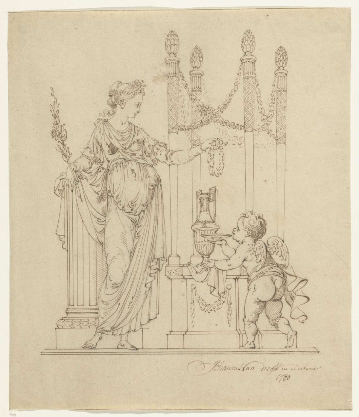 Woman with an angel on the right, Johannes van Dregt, 1780