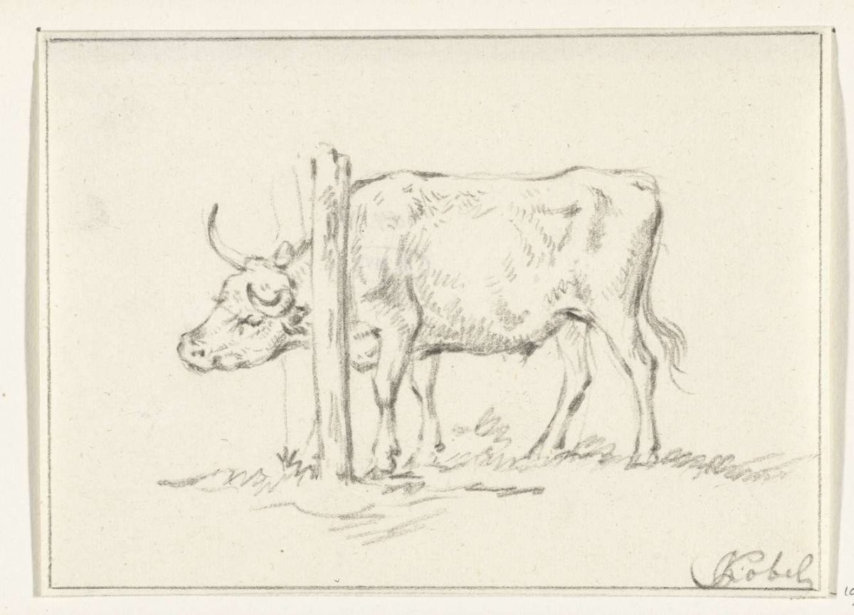 Standing cow, with its head between posts, Jean Bernard, 1775 - 1833