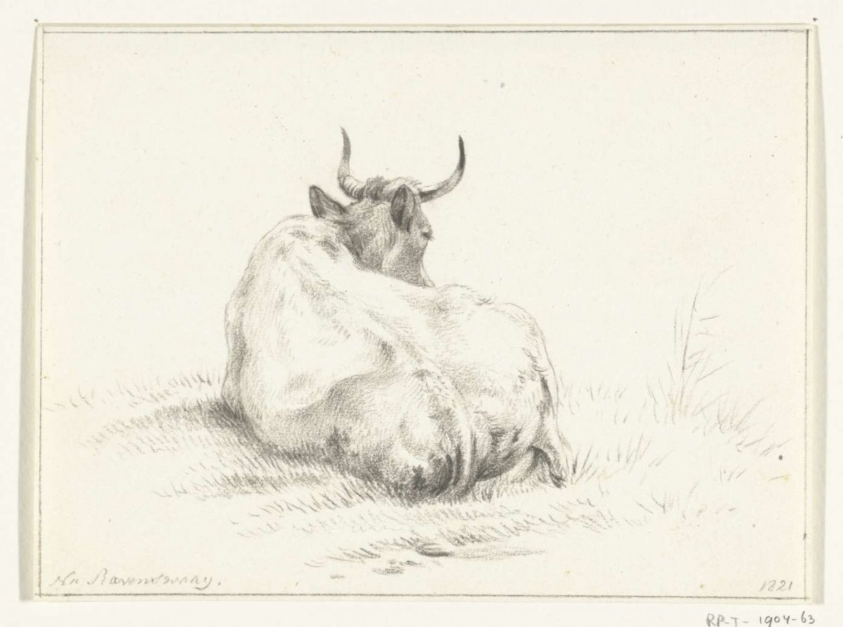 Reclining cow, from behind, Jean Bernard, 1821