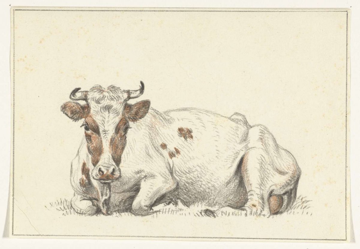 Reclining cow, to the left, Jean Bernard, 1775 - 1833