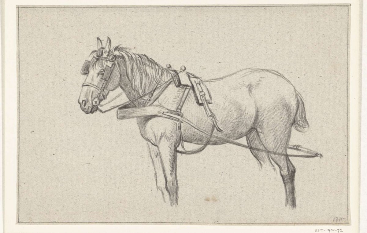 Standing harnessed horse, to the left, Jean Bernard, 1815