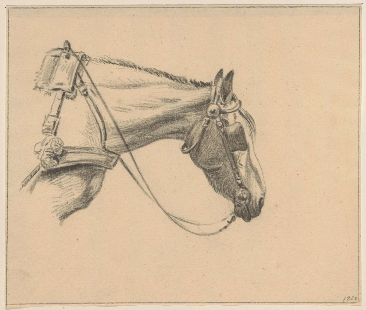Head of a horse with blinkers on, to the right, Jean Bernard, 1820