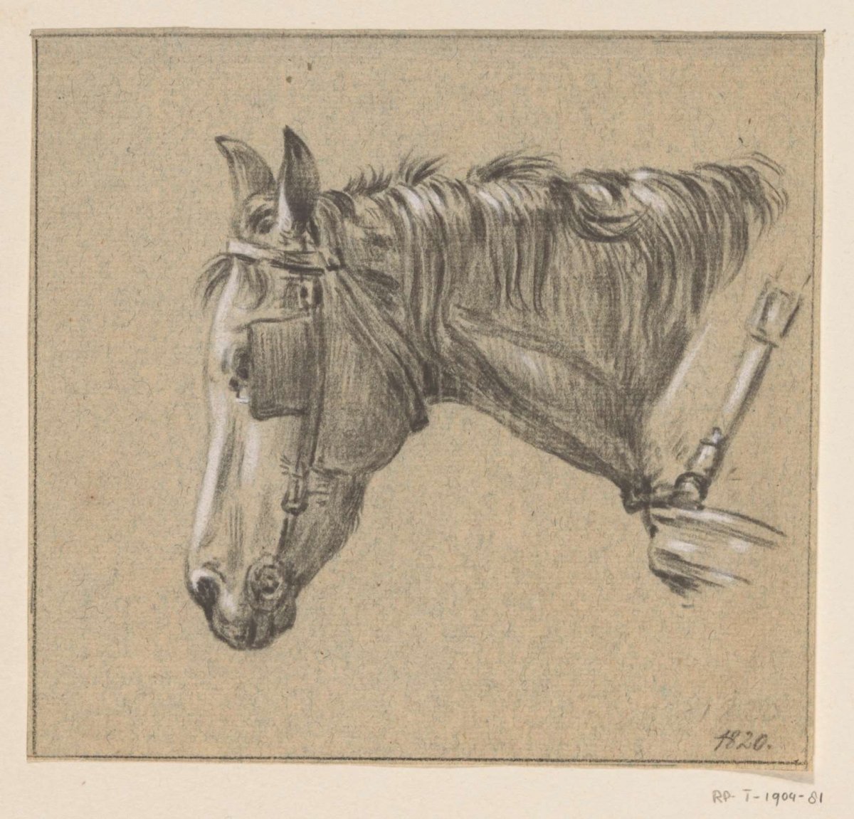 Head of a horse with blinkers on, to the left, Jean Bernard, 1820