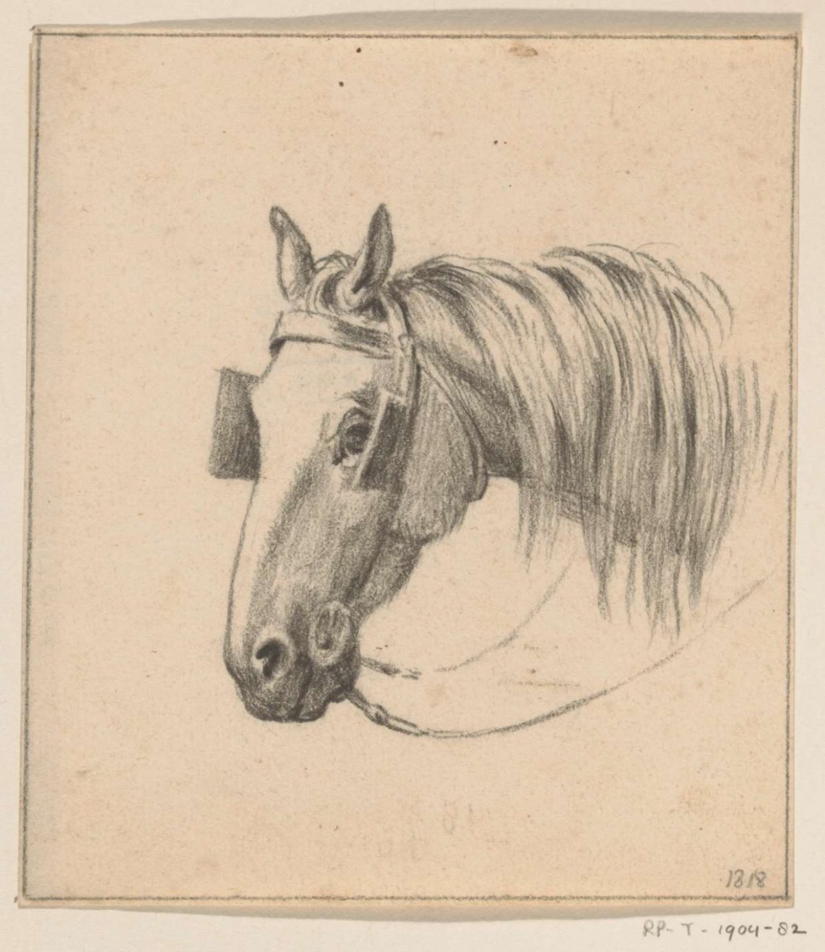 Head of a horse with blinkers on, to the left, Jean Bernard, 1818