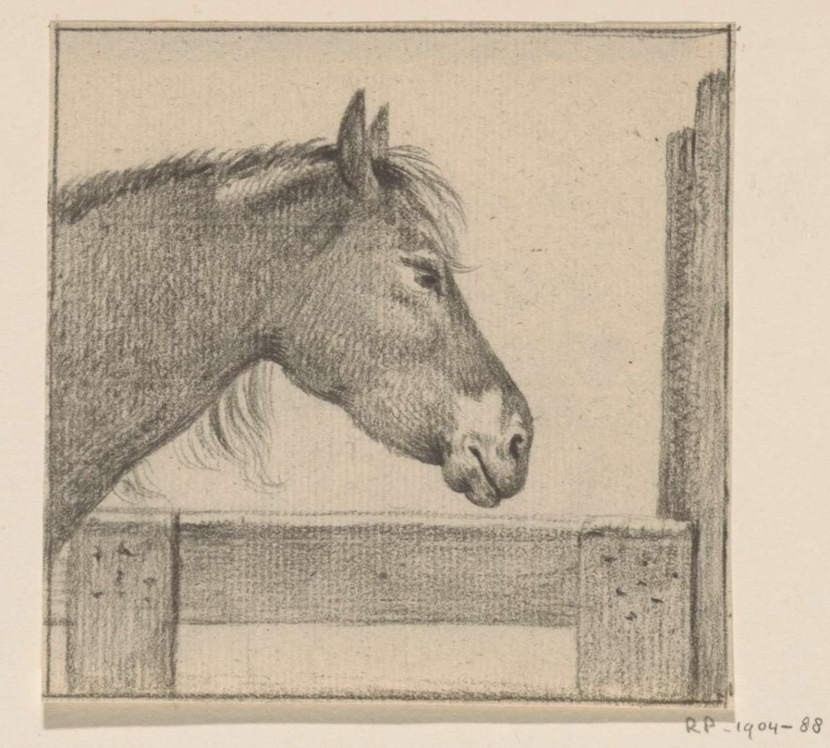 Head of a horse at a fence, to the right, Jean Bernard, 1775 - 1833
