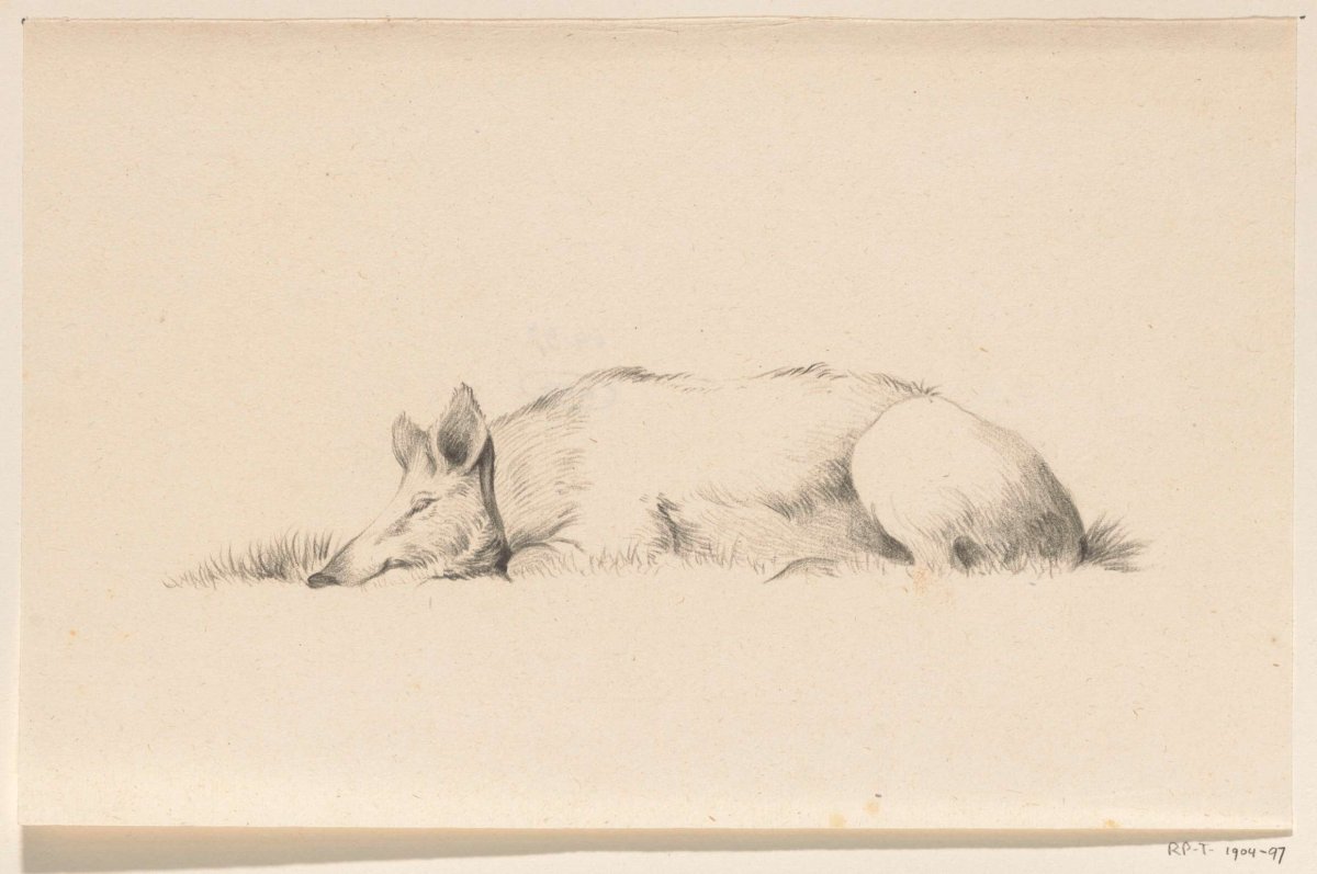Reclining pig, to the left, Jean Bernard, 1775 - 1833