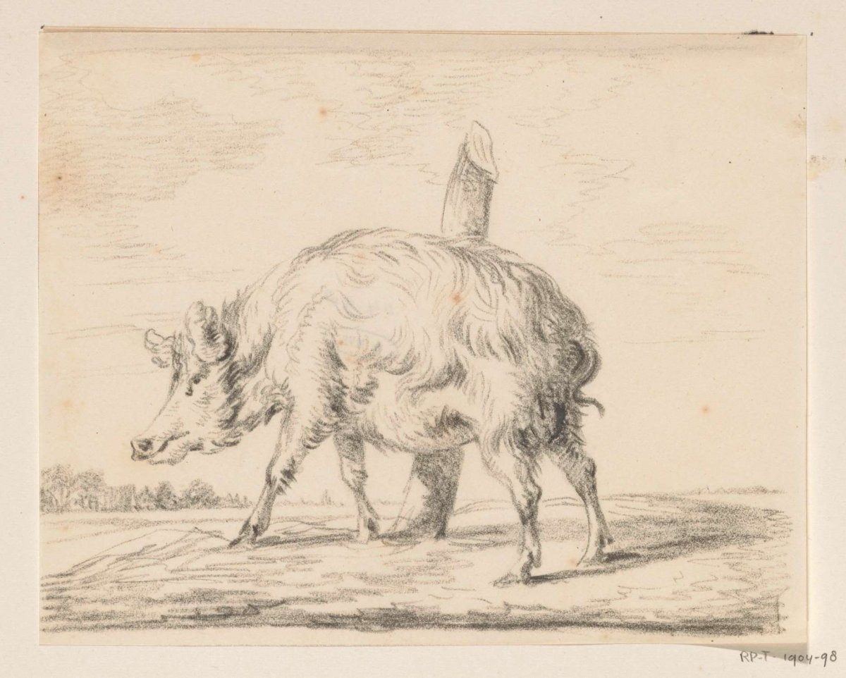 Standing pig, to the left, in front of a pole, Jean Bernard, 1775 - 1833