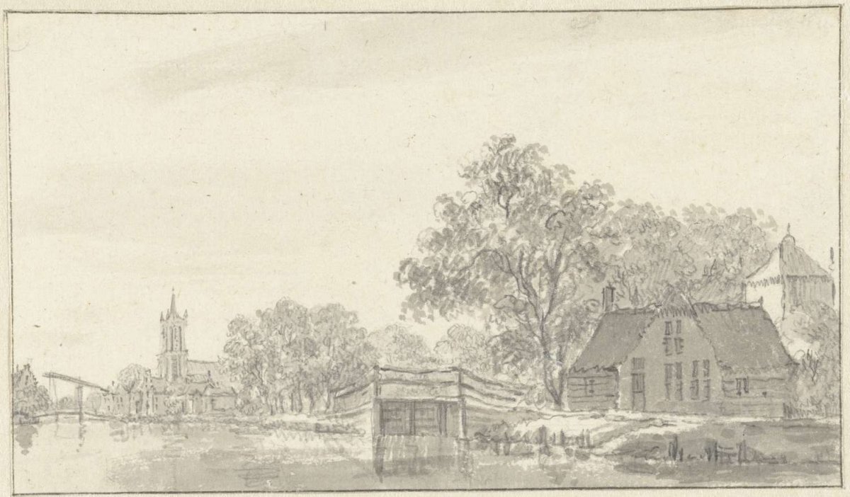 Village scene with river, Pieter Jan van Liender, 1745 - 1784