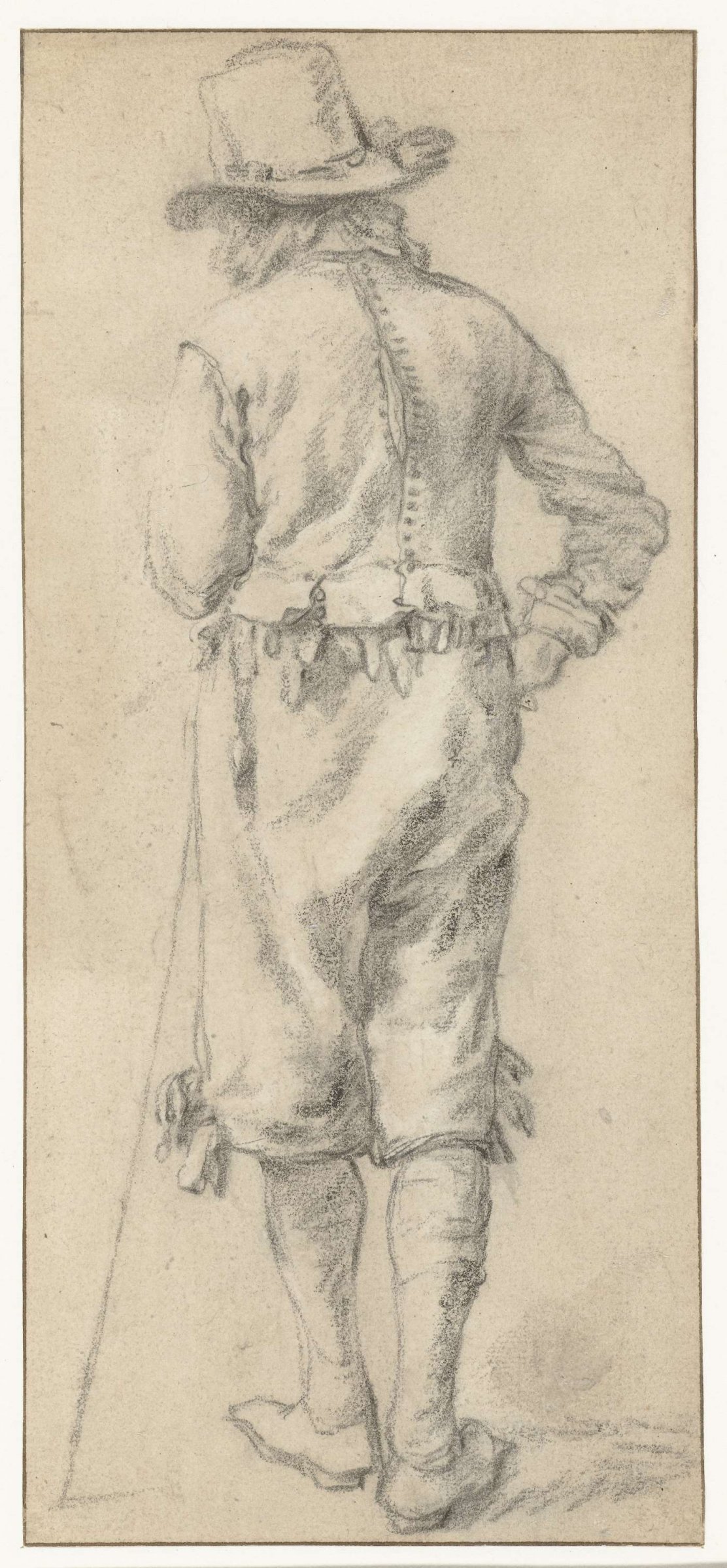Standing young man, seen from the back, anonymous, 1600 - 1699
