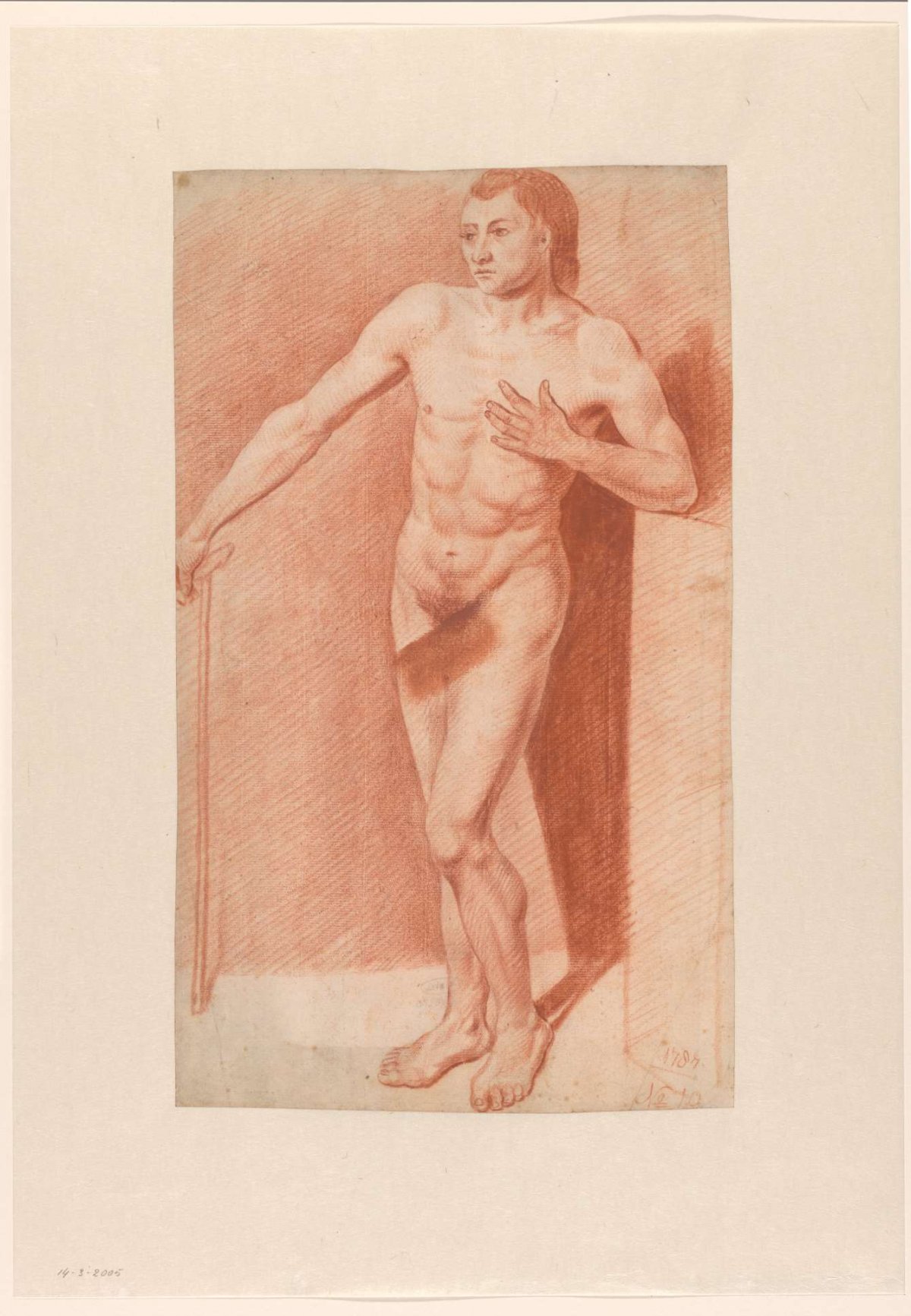 Standing male nude, holding a cane, Alexander Liernur, 1787