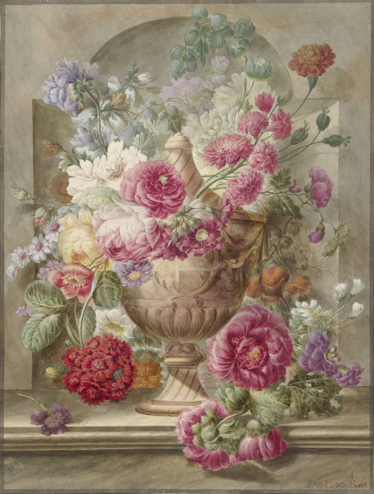 Vase with flowers, Pieter van Loo, 1745 - 1784