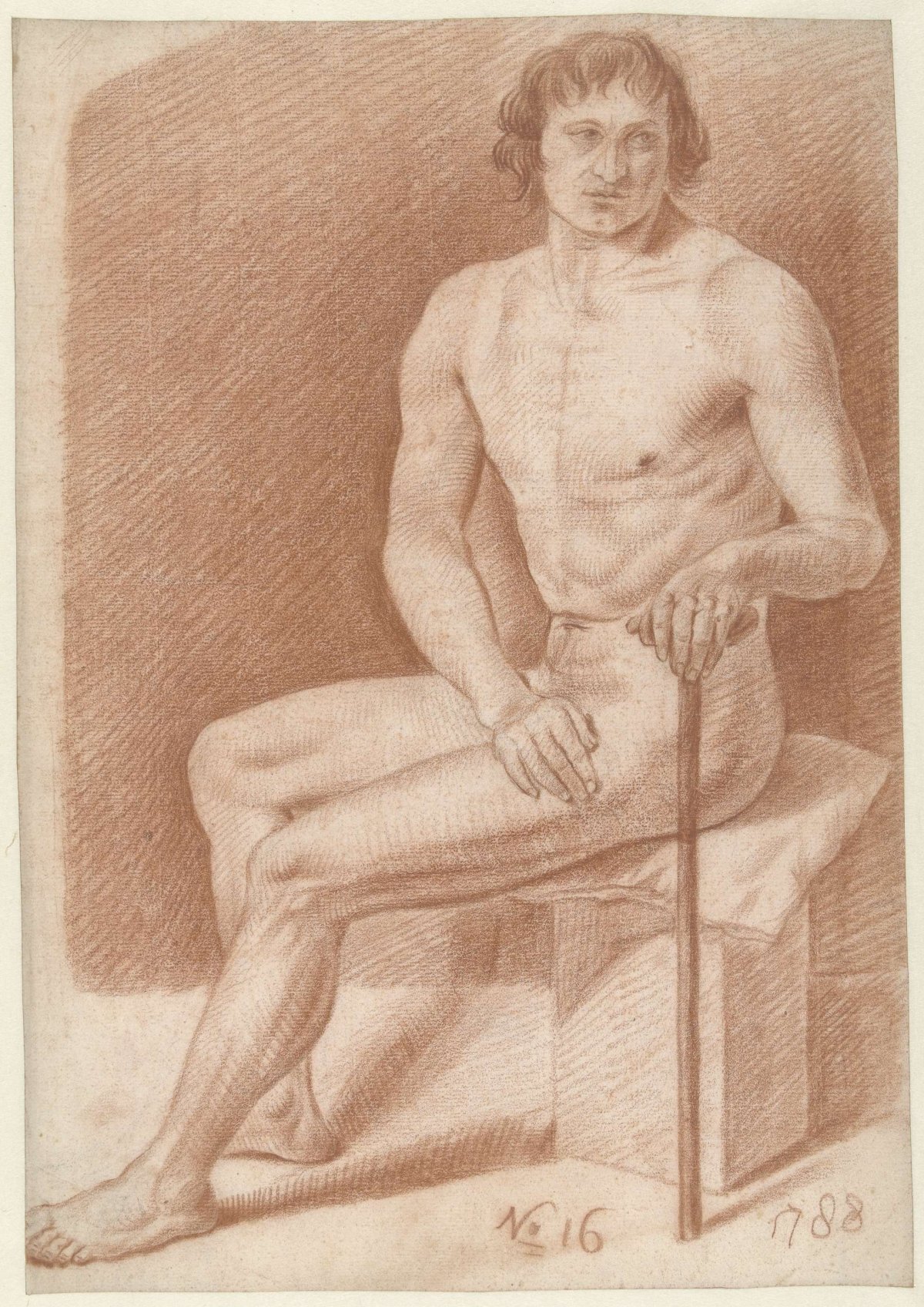 Seated male nude, holding a cane, Alexander Liernur, 1788