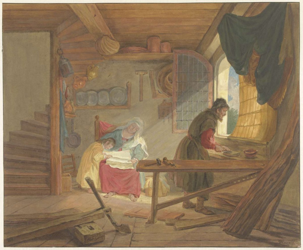 The Holy Family in Joseph's workshop, Tethart Philip Christian Haag, 1747 - 1812