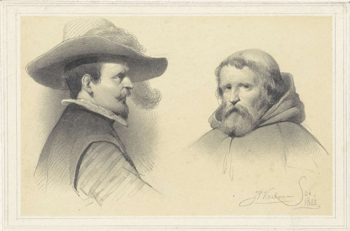 Study sheet with two men's busts, Johan Philip Koelman, 1842