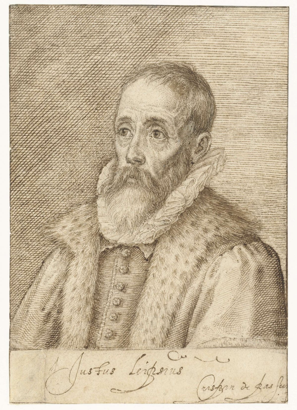 Portrait of Justus Lipsius, Crispijn van de Passe (I), 1575