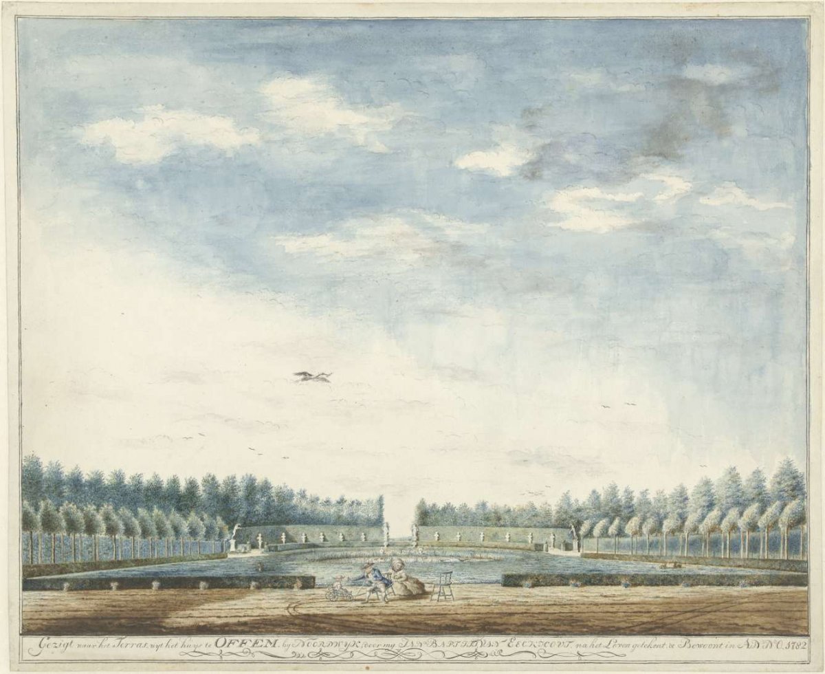 The garden of the house Offem, near Noordwijk, Jan Baptist van Eeckhout, 1782