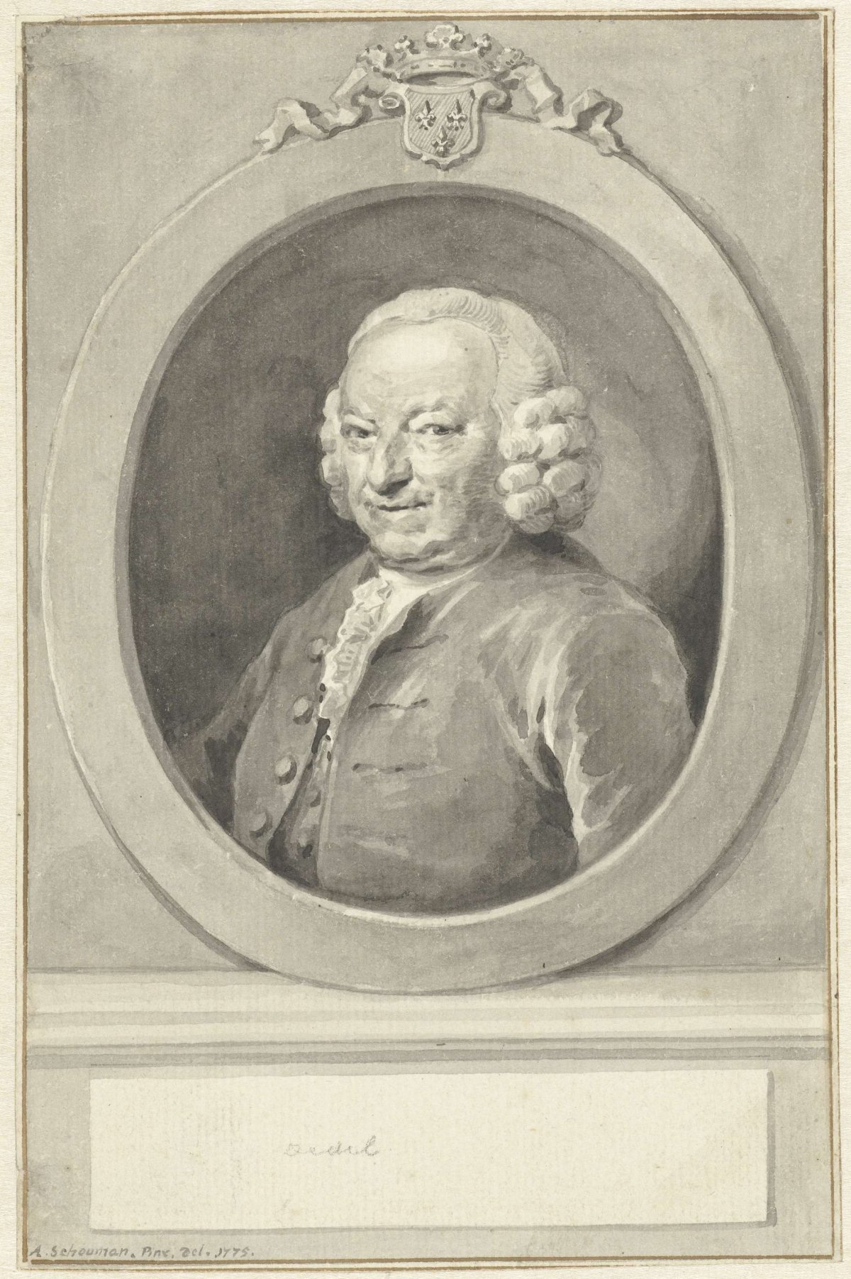 Portrait of Johan Hudde Dedel, in oval, facing left, Aert Schouman, 1775