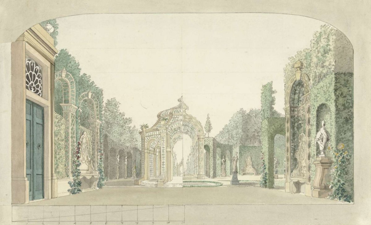 Design for a stage set with a garden, Pieter Barbiers (I), c. 1727 - c. 1780