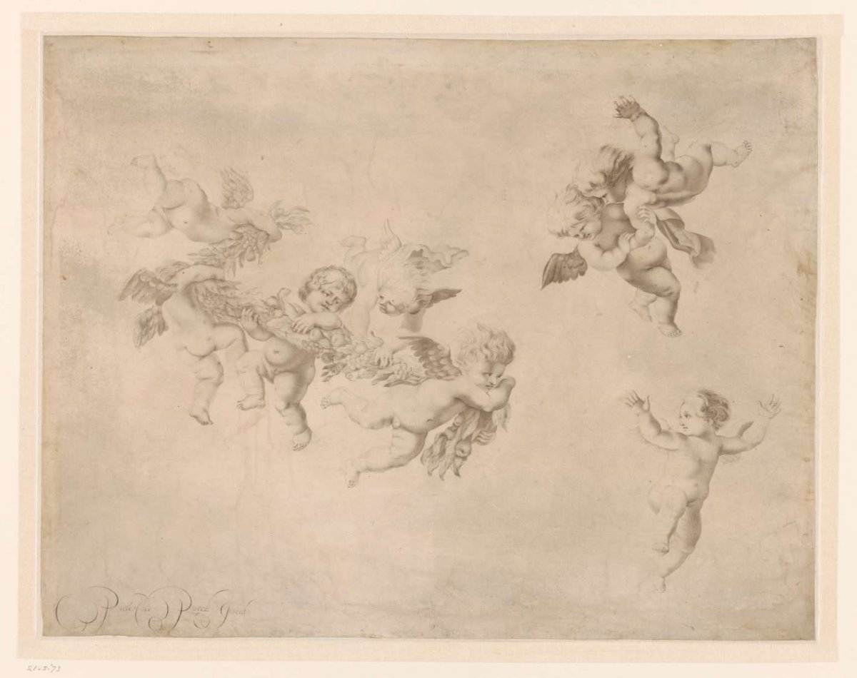 Putti with a garland of fruits, Pieter de Porck, 1640 - 1660