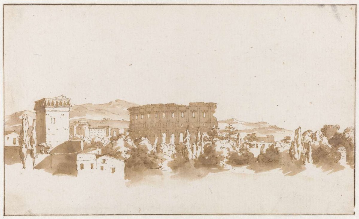 Colosseum at Rome and some buildings nearby, Jan de Bisschop, 1648 - 1671