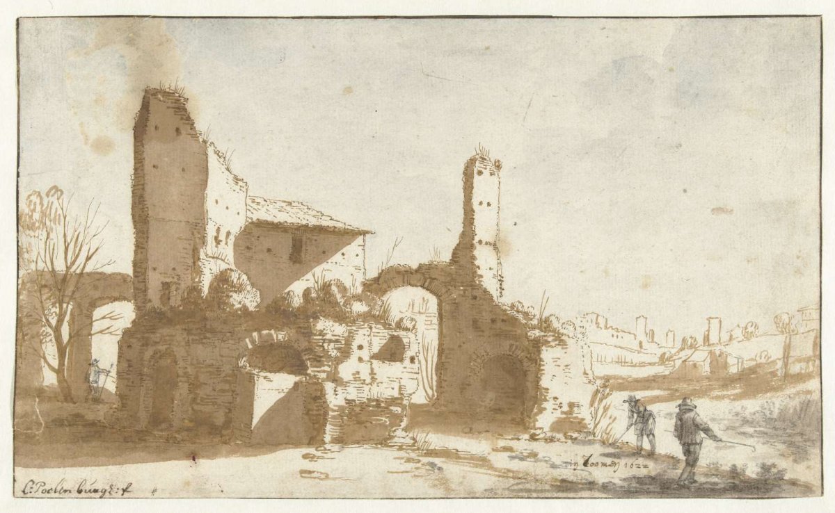 Golf players at an ancient ruin, Cornelis van Poelenburch, 1622