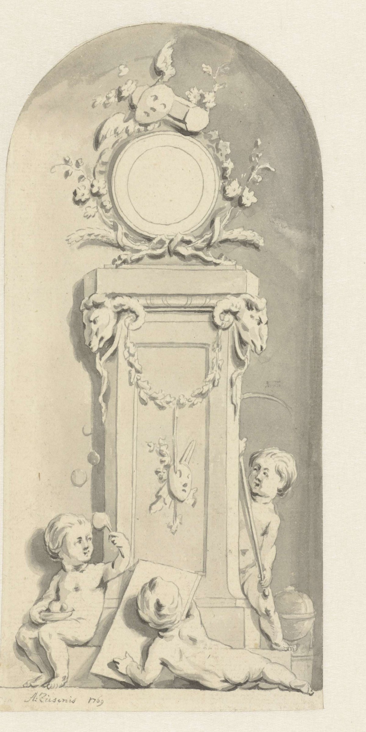 Design for a casement with three children playing, Anthony Ziesenis, 1769
