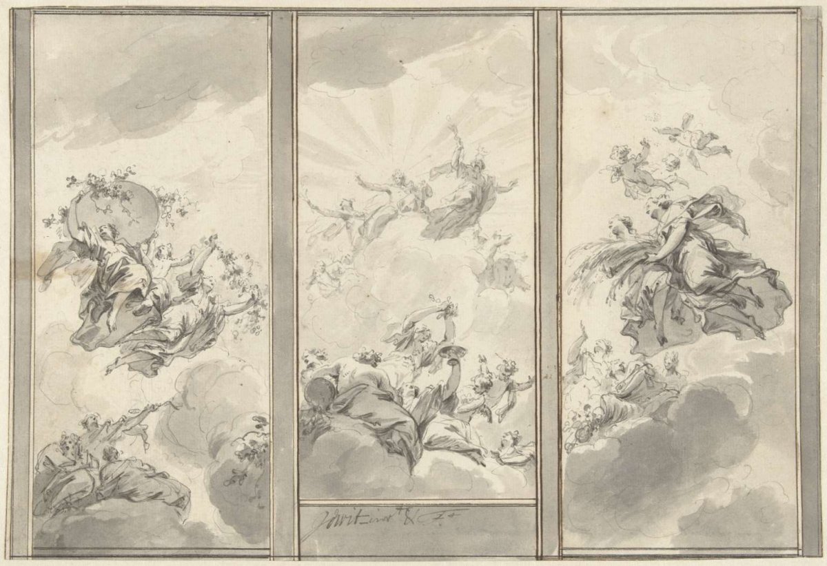 Design for a three-piece ceiling decoration, Jacob de Wit, 1724