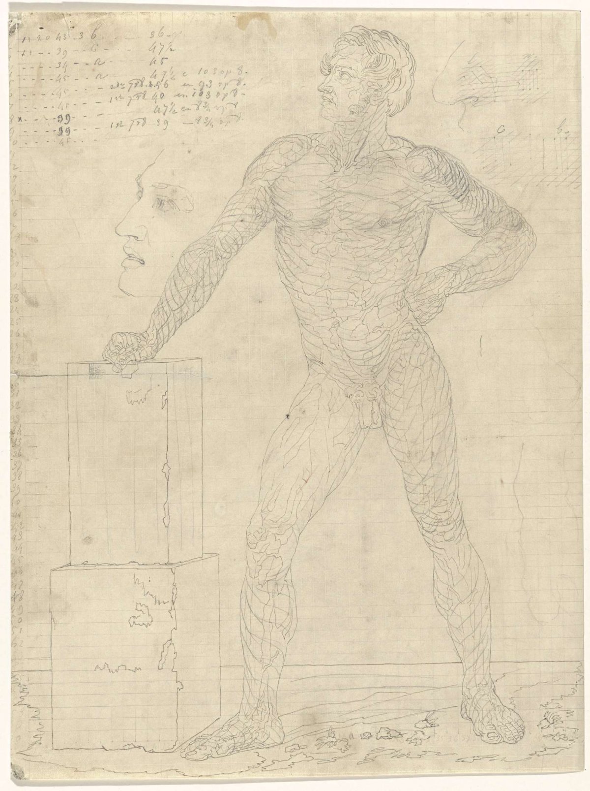 Standing nude man, right hand on a pedestal, Henricus Wilhelmus Couwenberg, 1824 - 1845