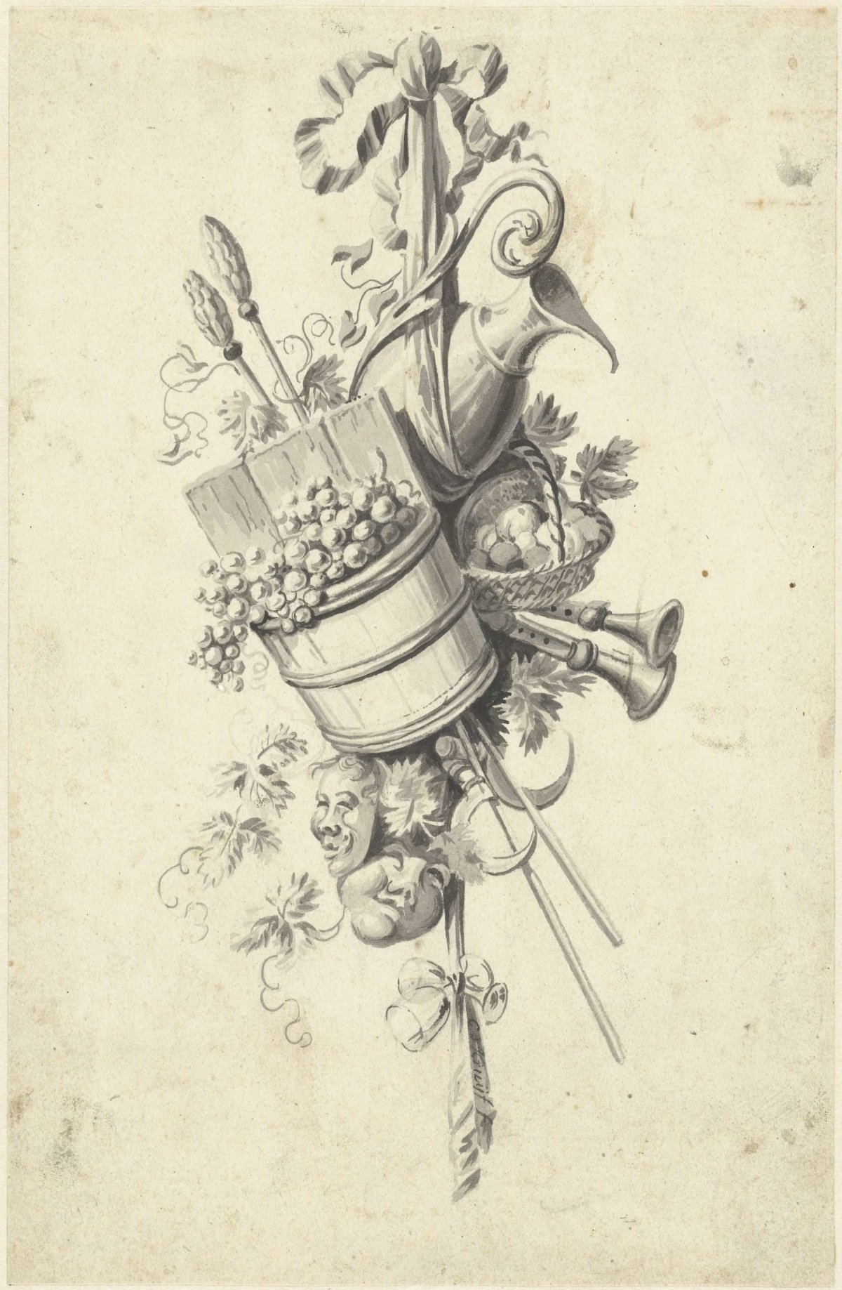 Trophy with attributes of the vintage, Cornelis de Kruyff, 1784 - 1828