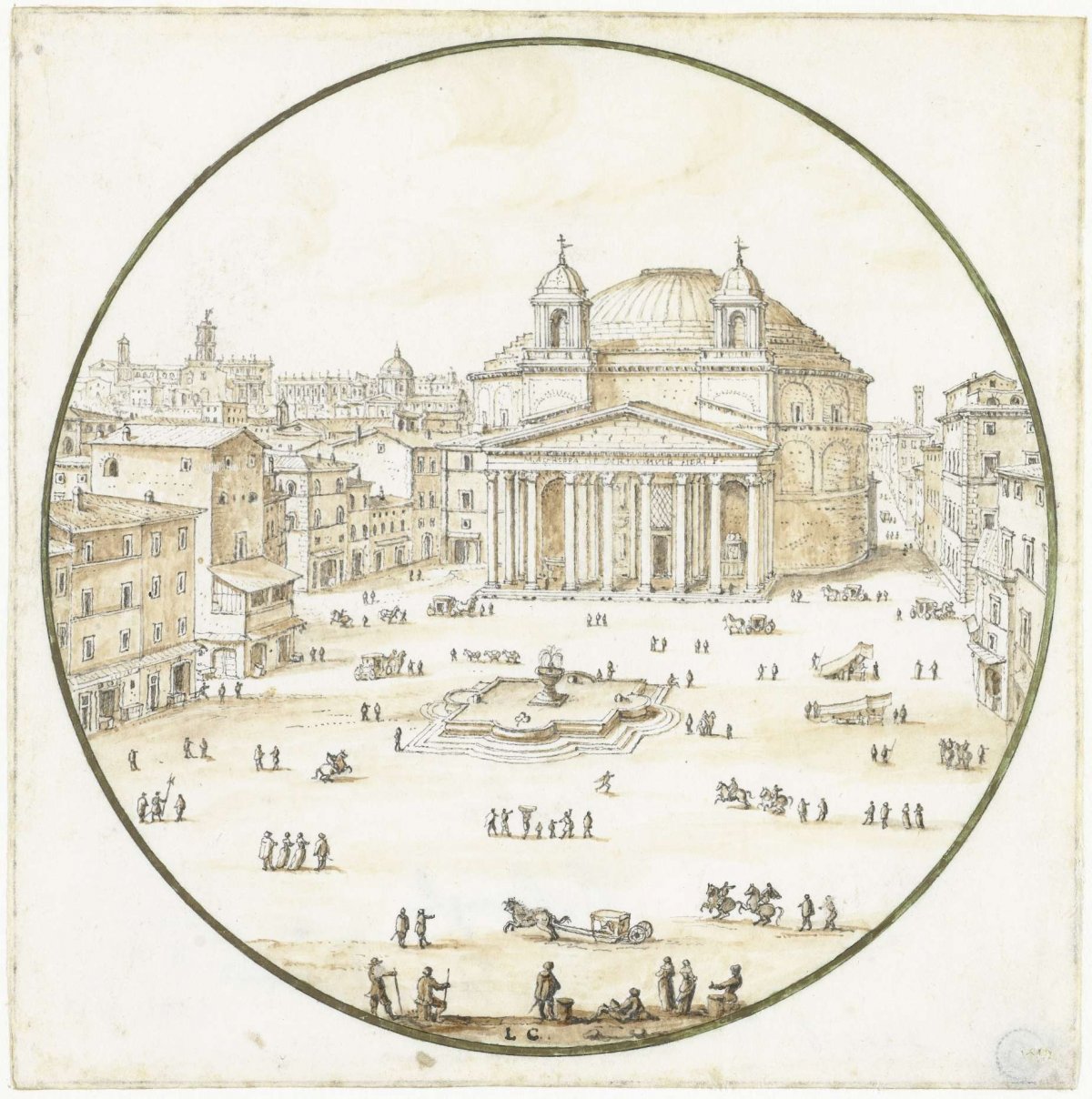 View of the Pantheon at Rome, Lievin Cruyl, 1650 - 1720